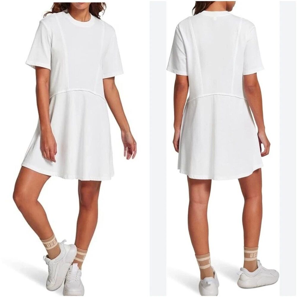 UGG Norina White Solid T-Shirt Dress Short Sleeve 100% Organic Cotton Size S